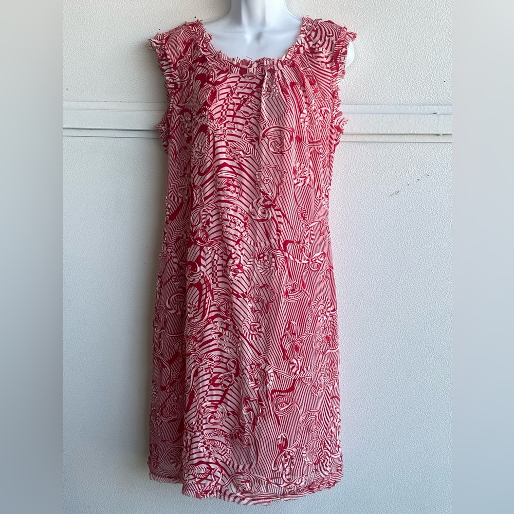 J. Peterman Red and White Midi Dress